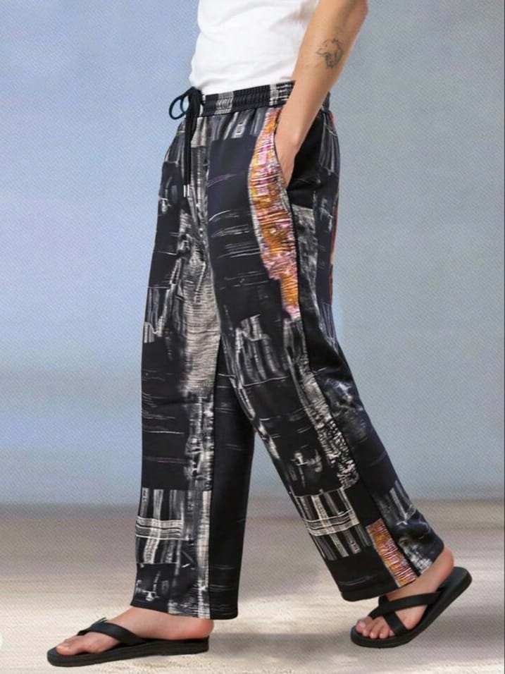 WILDFASHIONS Men's Colorful Patchwork Elastic Waist Straight Leg Lounge Pant